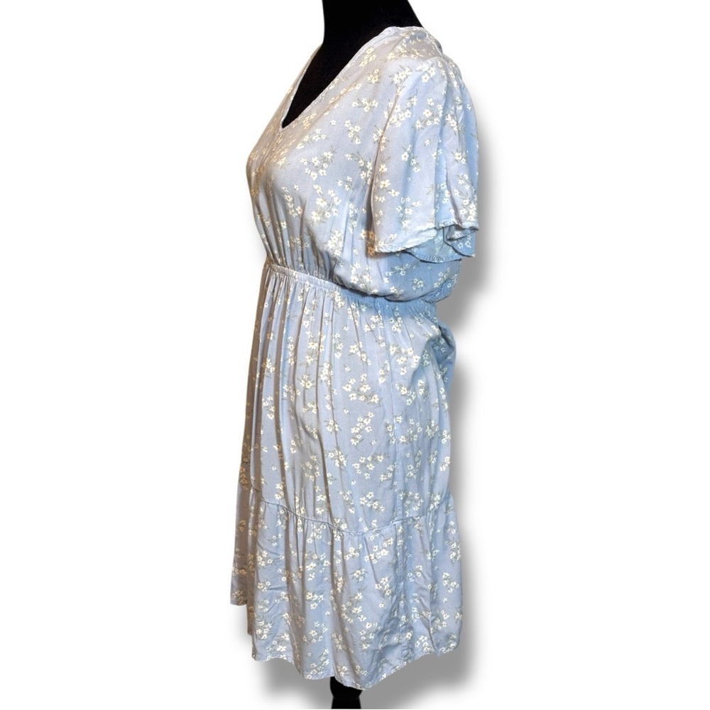Yarn&Sea Baby Blue Floral Print Smocked Open Back Flutter Short Sleeve Sundress - Picture 4 of 16